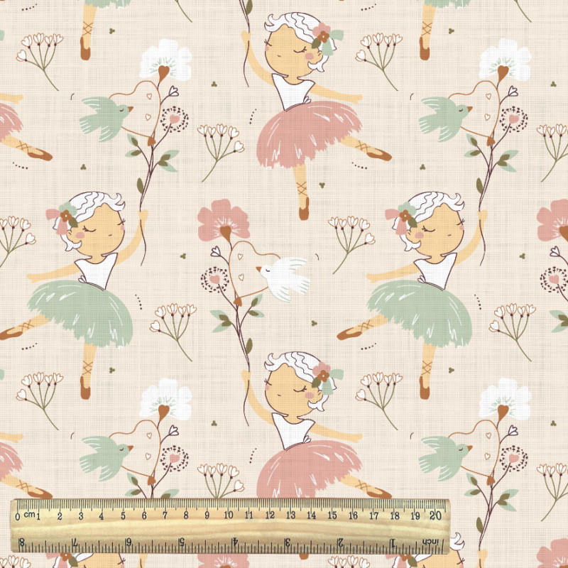 Printed Cotton ANGELE Light Greige / Soft Multicolored